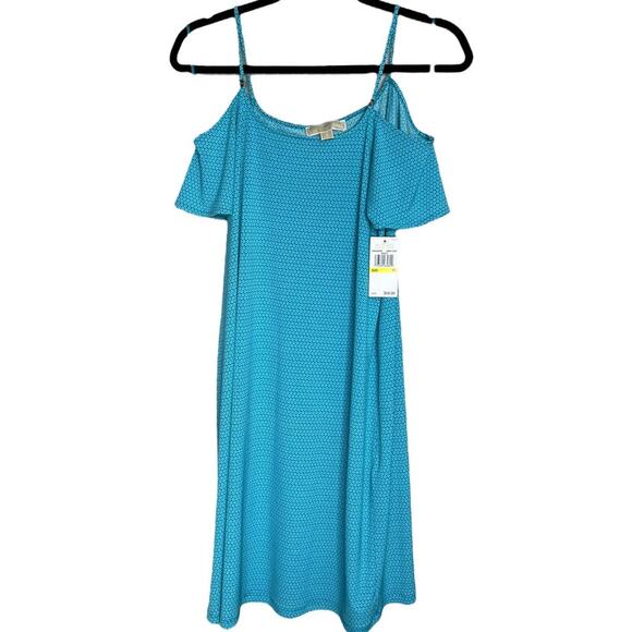NWT Michael Michael Kors Blue Flower Print Cold Flower Dress Size Small - Picture 1 of 8